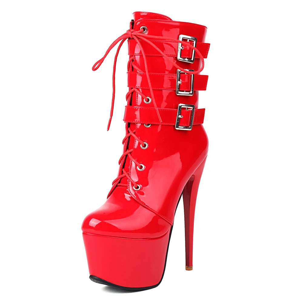 INS Style 15CM Extreme High Heels Platform Boots Lace Up Sexy Pole Dancing Ankle Boots Side Zip Gold Silver  Shoes Fast Shipping