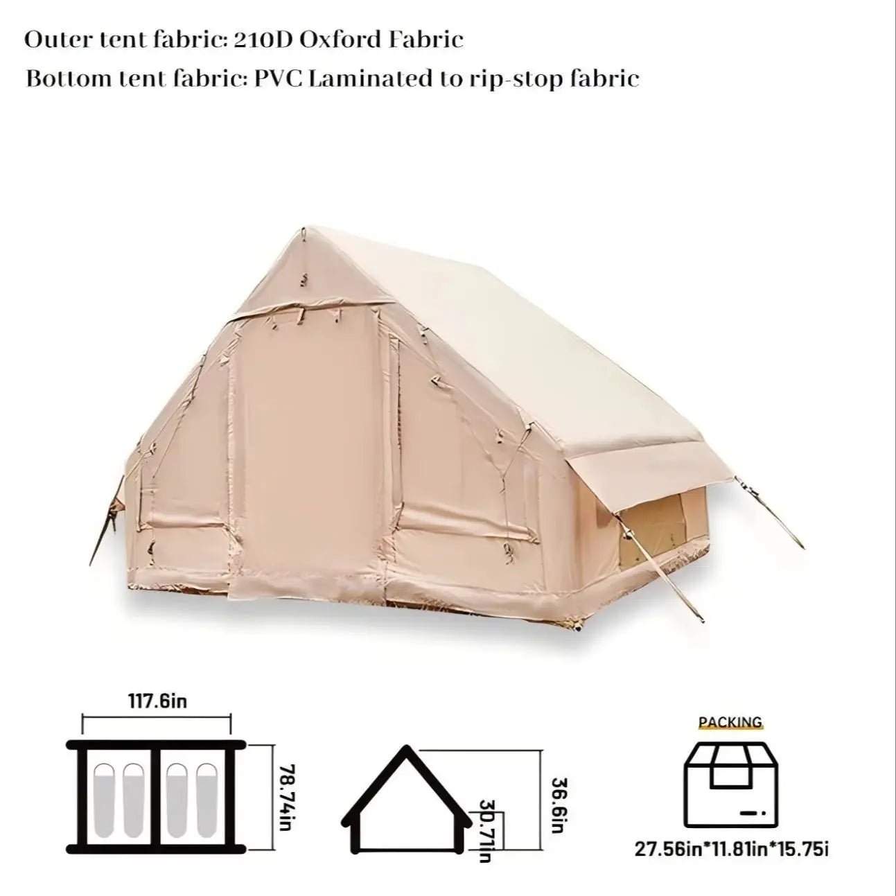 6-Person Inflatable Camping Tent - Easy Setup, All-Season Waterproof & Windproof Shelter, Portable Air Tent for Hiking, Fishing