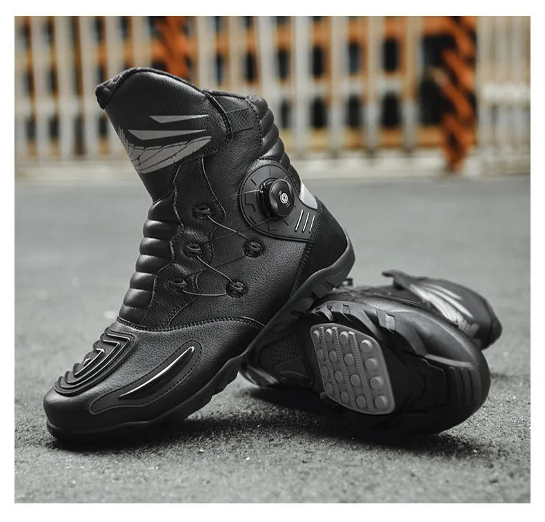37-48 Motorcycle Boots Non-Slip Studded Boots Leather Enduro Motorcycle Boots Men's Biker Boot Four Seasons Riding Racing Shoes