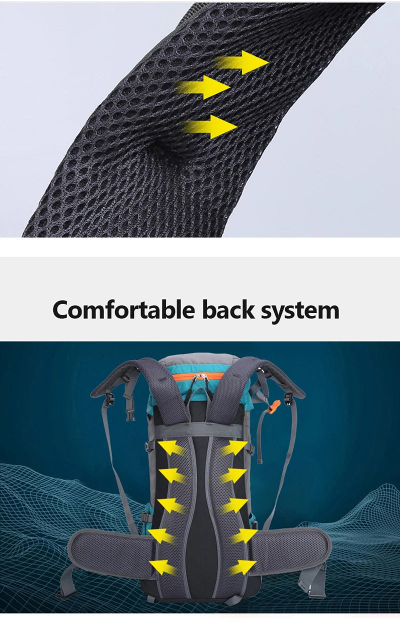 65L Climbing Backpack Large Capacity Outdoor Camping Sports Women Men Waterproof Travel Nature Hike Mountaineering Trekking Bag