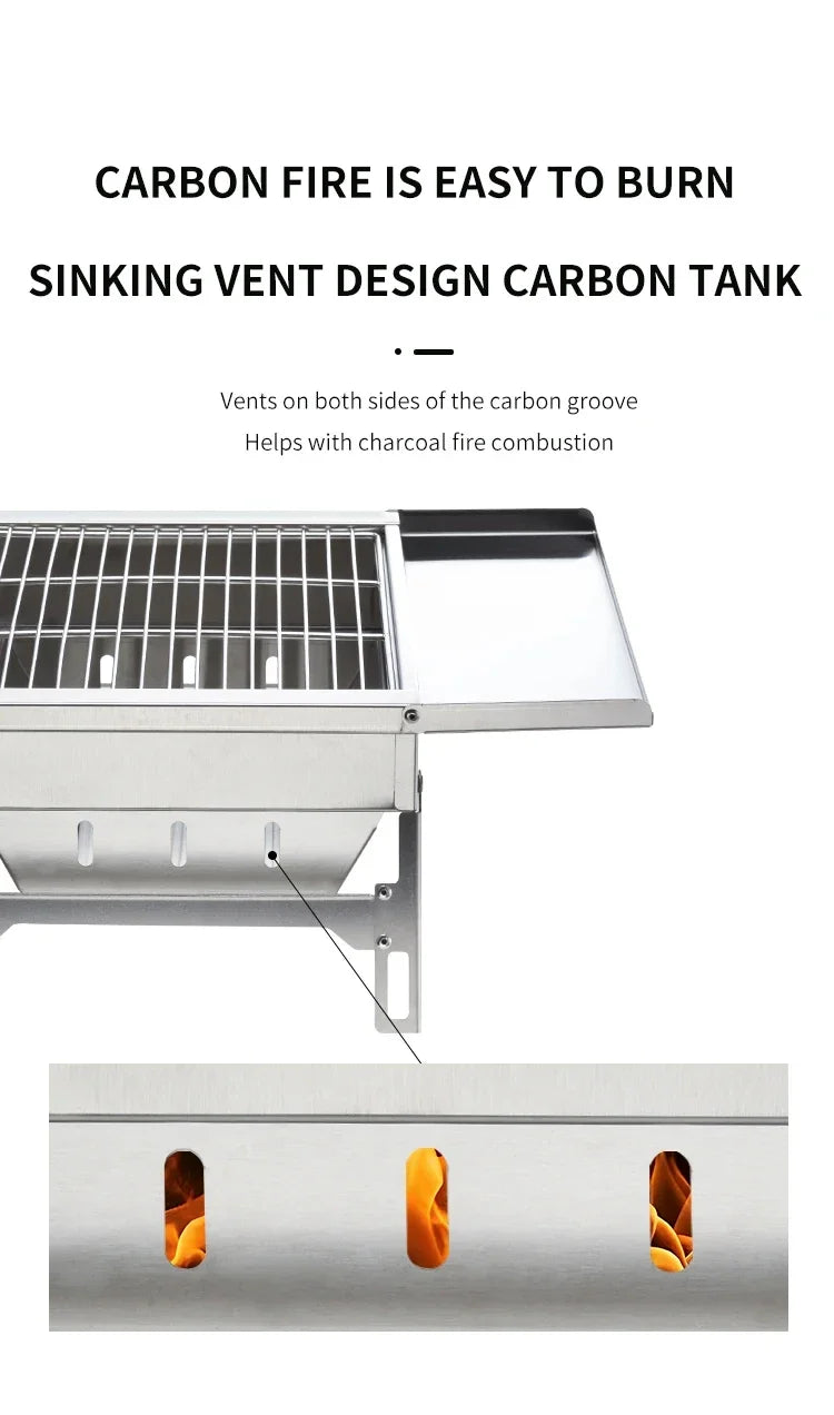 IGT Outdoor Stainless Steel Folding Barbecue Charcoal Grills Portable Camping Small Barbecue Oven Wild Journey