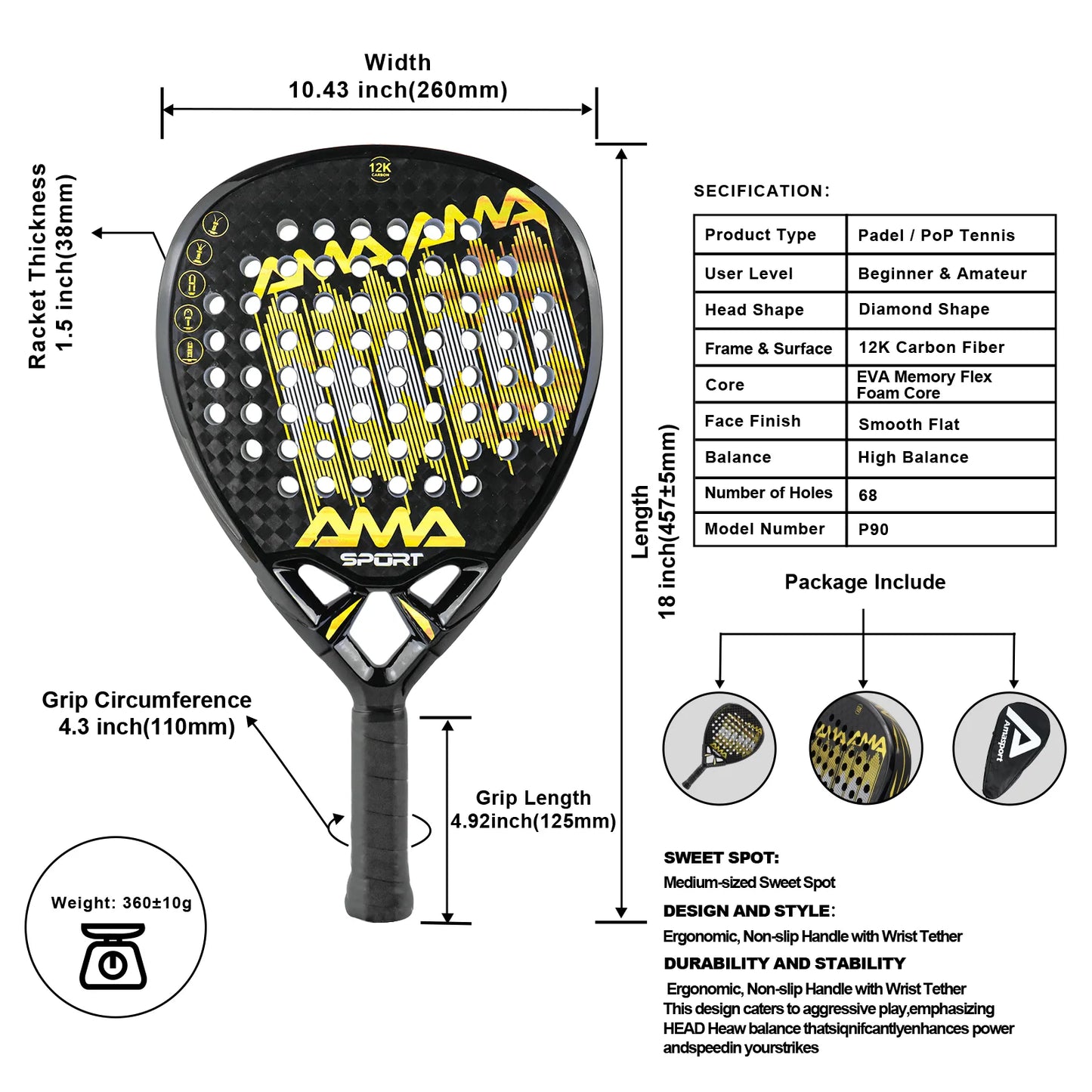 Full Carbon/3k/12k/18k/Fiberglass Padel Rackets Lightweight Surface Frosted Treatment High Quality Raquete Padel For Beginner