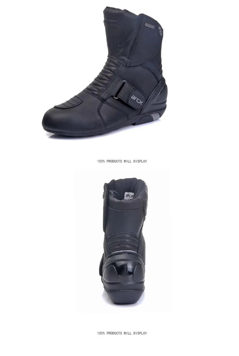 ARCX Motorcycle Boots Genuine Cow Leather Motocross Boots waterproof Moto Boots Motorbike Riding Boots Black Botas Moto