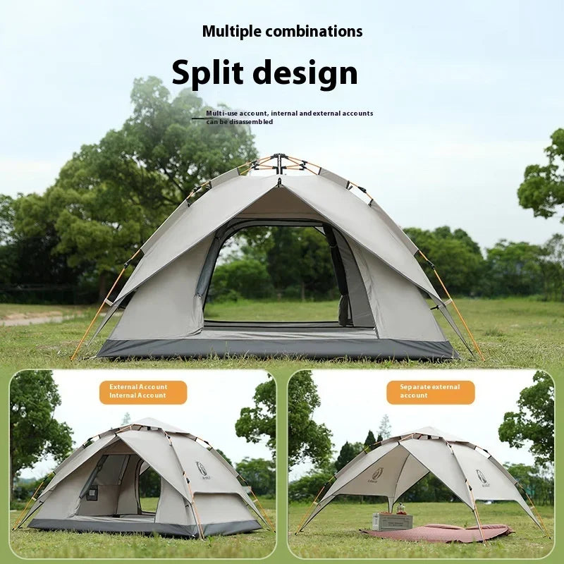 HeWolf Outdoor Double-layer Silver-coated Picnic Tent Automatic Folding Portable Waterproof Sunscreen Quick-Open Camping Tent