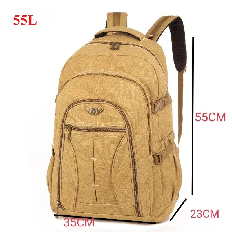 55L 70L Canvas Sports Backpack Men Outdoor Hiking Camping Travel Bag Luggage Rucksack Large Capacity Climbing Tactical Backpack