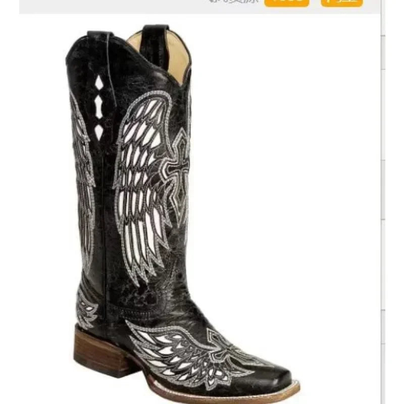 Women Boots Knee High Bohemian Fashion Knight Boot 4CM Square Heel New European And American Women Retro Totem Boots Women Shoe