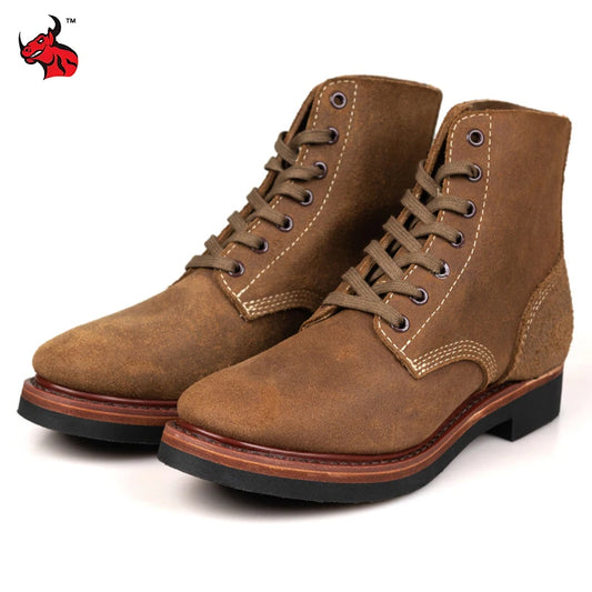 Retro Cowhide Motorcycle Boots High Top Motorbike Boots Durable Goodyear-Welted Moto Boots Wear-resistant Walking Shoes For Men