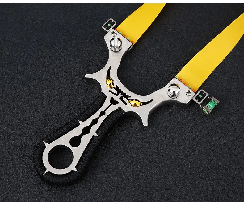 Powerful 304 Stainless Steel Slingshot Precise Shooting Outdoor Handle Hunting Catapult With Flat Rubber Band