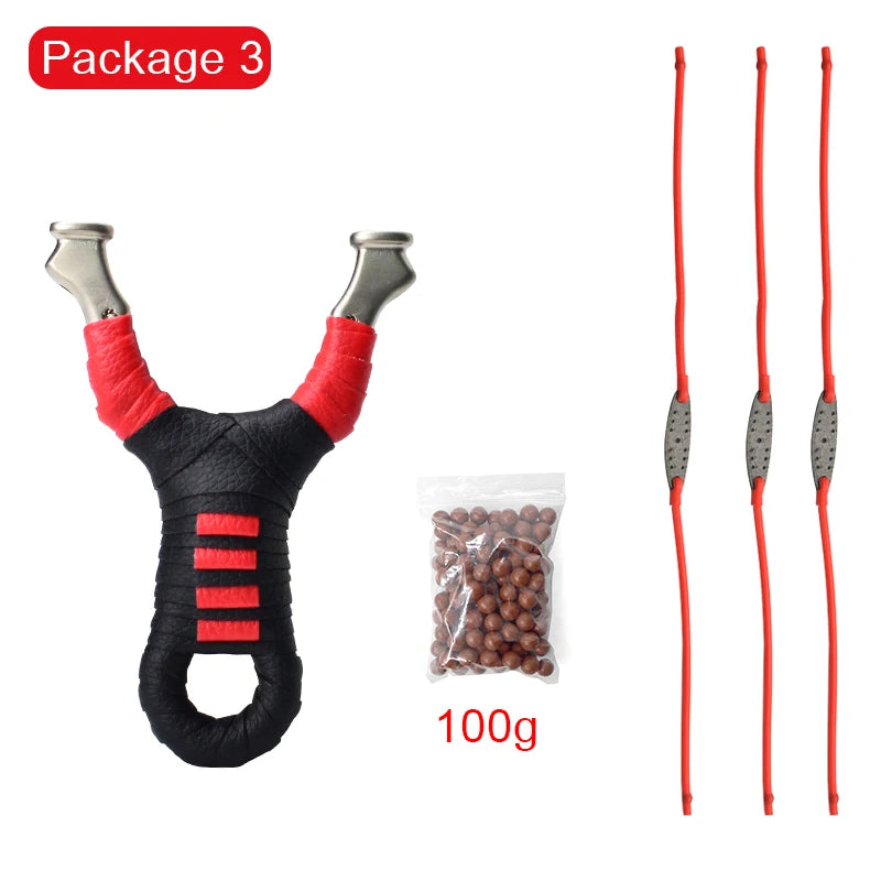 New Style Stainless Steel Powerful Slingshot with Tube Rubber Band Mud Balls Slingshot Catapult Bag for Hunting Outdoor