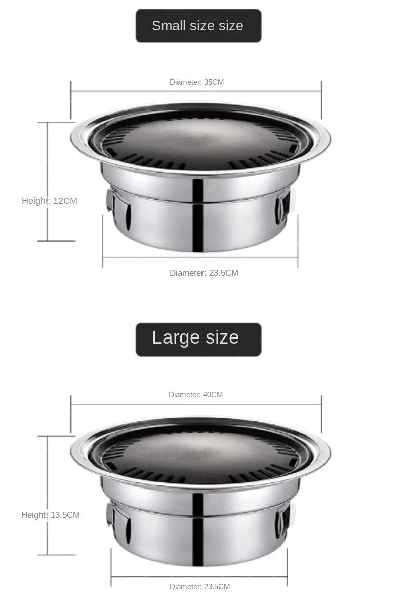 Household Stainless Steel Korean Charcoal Oven Commercial round Non-Stick Barbecue Oven Outdoor Camping Portable Charcoal Stove
