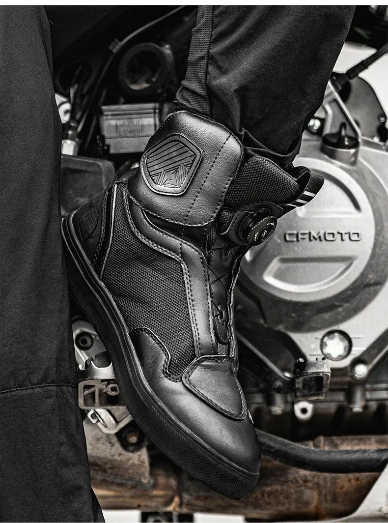 Sulaite Motorcycle Boots Men Waterproof Motorcyclist Boots Black Leather Motocross Boots Breathable Moto Biker Shoes