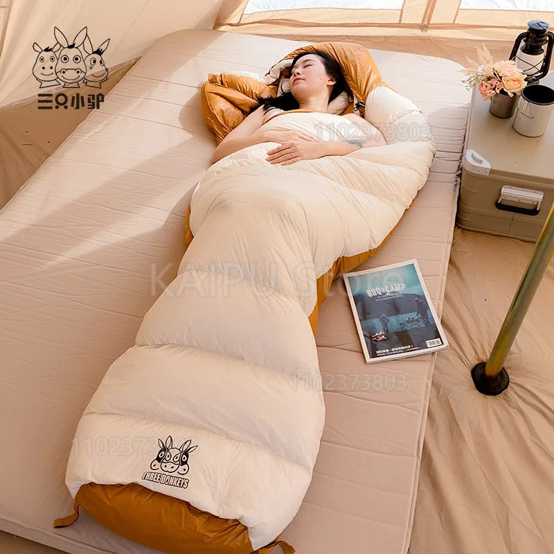 White duck down mummy down sleeping bag adult outdoor camping winter thickened cold minus 30 degrees Sleeping Bags