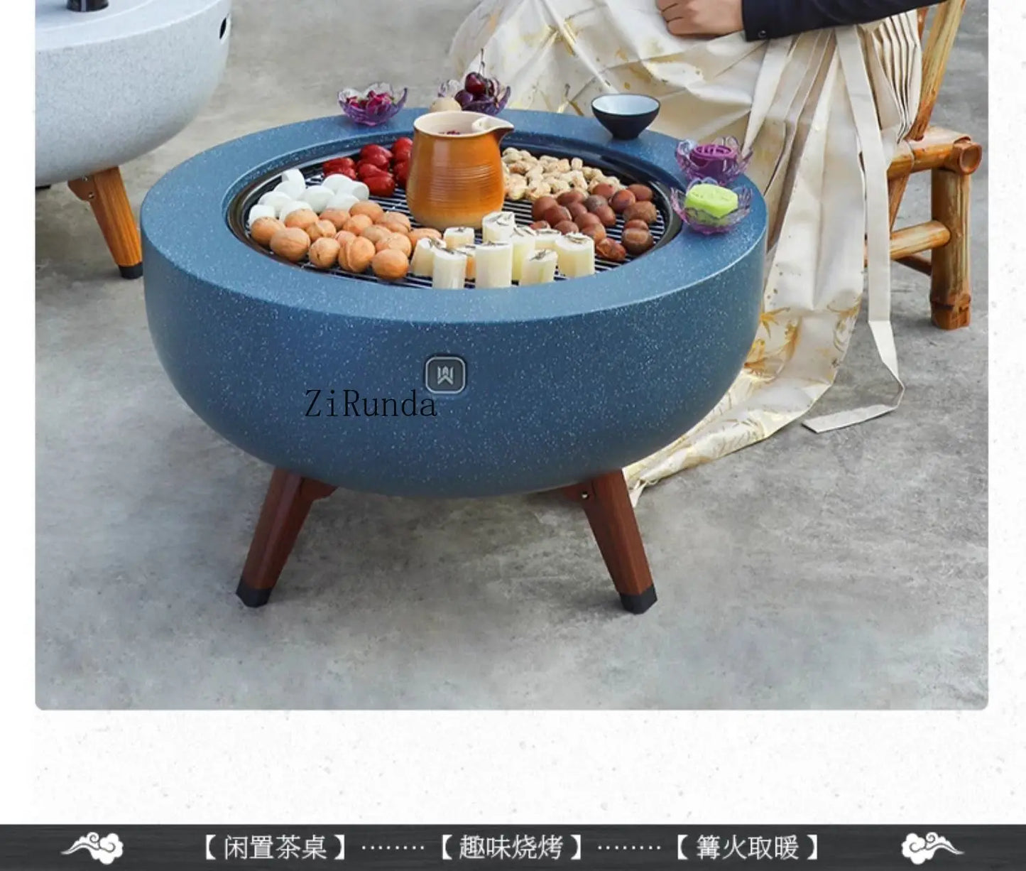 Grill set, tea table, patio grill, brazier, winter heating charcoal stove