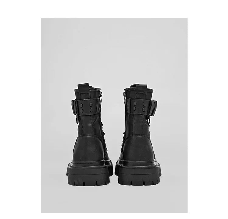 Men's boots 2025 autumn retro British style black workwear boots casual short boots versatile thick soled motorcycle boots