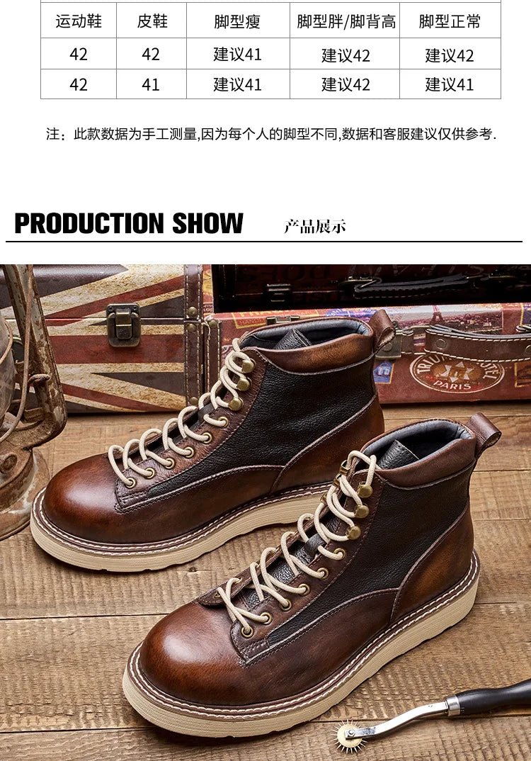 Motorcycle Riding Boots Short Face British High Top Leather Boots Retro Short Boots Velvet Style Casual Workwear Shoes