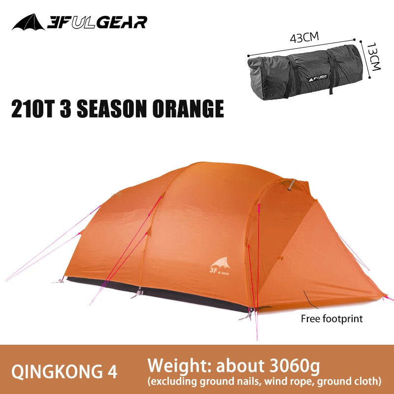 3F UL GEAR Qingkong 4 Person 4 Season 15D Camping Tent Outdoor Ultralight Hiking Backpacking Hunting Waterproof Tents
