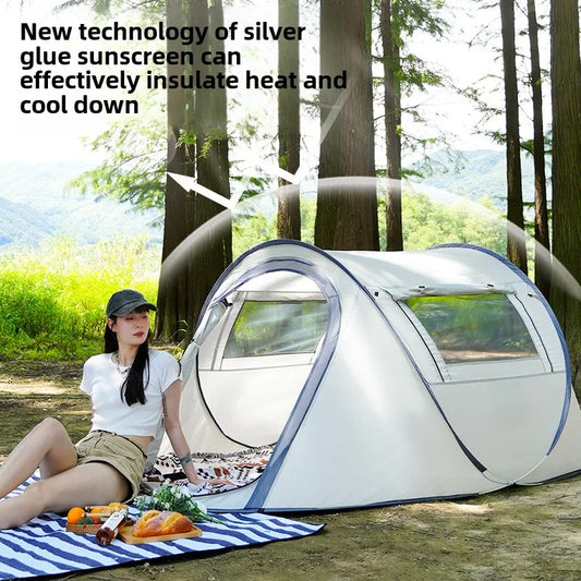 Tent Camping Outdoor 3-4 People Waterproof Thickened Portable Installation-free One-second Quick Open Automatic Boat Tent