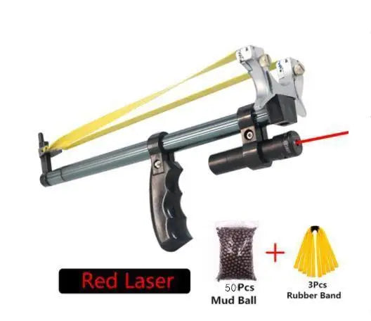 New Laser Aiming Slingshot Powerful Outdoor Hunting Competition Catapult  Use Flat Rubber Band Long Pole Telescopic Slingshot