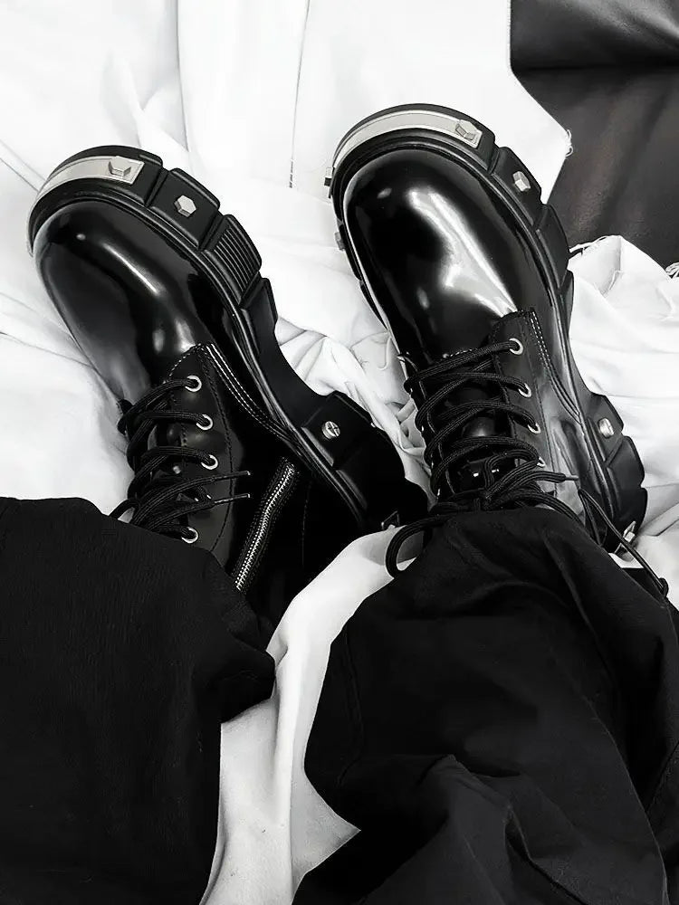 2025 Couple Platform Men's Punk Style European and American Zipper Locomotive British High-top Big Head Tooling Boots Women