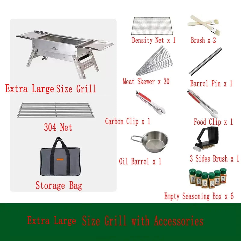 Portable Outdoor Folding BBQ Stainless Steel Charcoal Barbecue Grill for Camping and Picnics