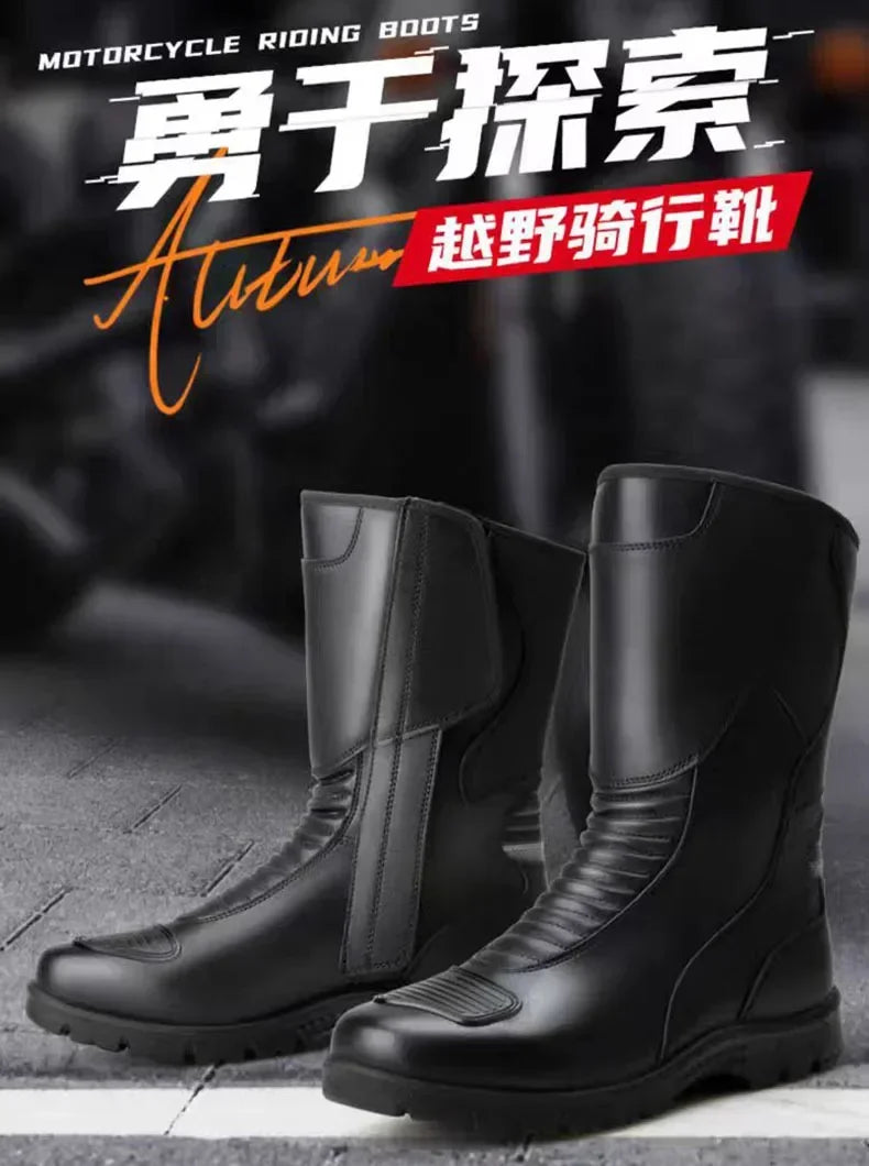 Motorcycle Boots Men Classic Motocross Boots with Reinforced Heel Toe Counter Waterproof Tall Motorcycle Touring Boot Botas Moto