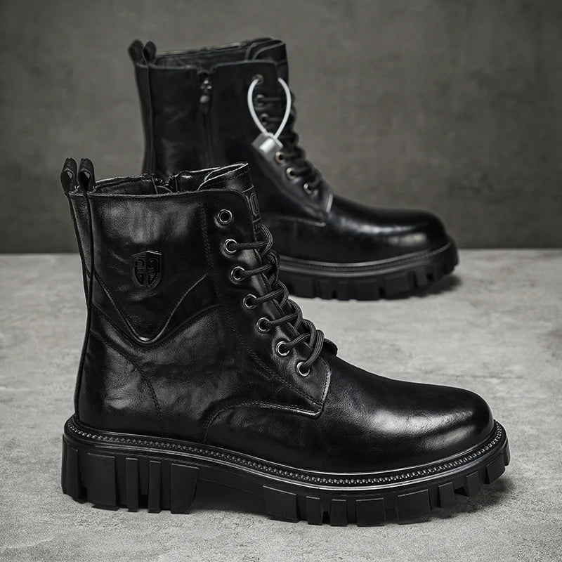 High Quality Brand Men's Leather Casual Shoes Outdoor Workwear Shoes Thick Soled Wear-resistant Men's Motorcycle Boots Handsome