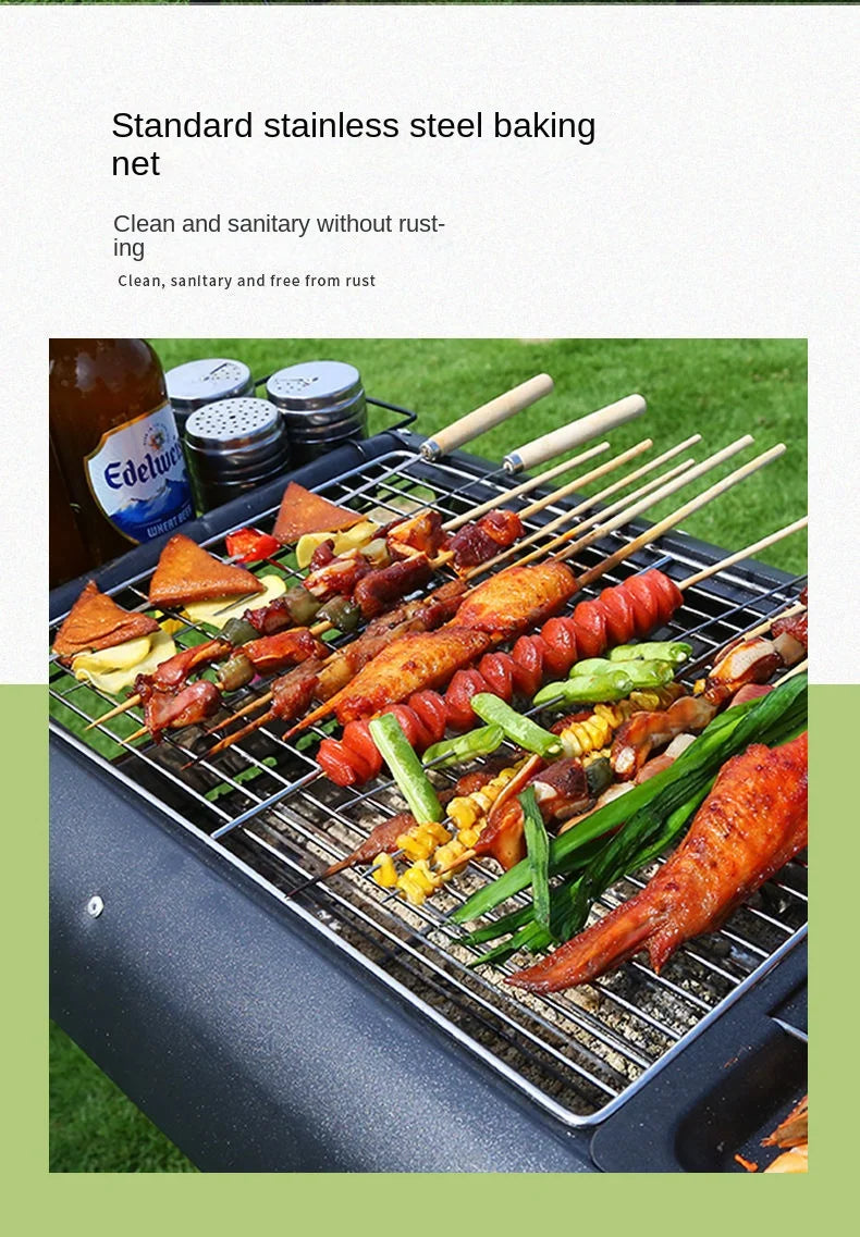 Home Outdoor Multifunctional Portable Barbecue Rack Charcoal Smokeless Barbecue Skewers Thickened Stainless Steel Barbecue Stove