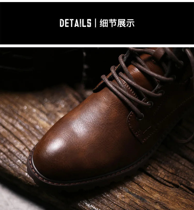 High Quality Men Ankle Boots Plus Size Fashion High Top Leather Shoes Autumn Outdoor Work Casual Shoes Motorcycle Boots Brown