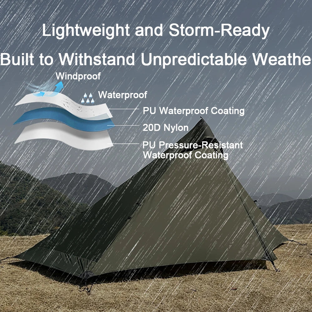 EMER 2 Person 1 Person Outdoor Ultralight Camping Tent 4 Season Professional 20D Silnylon Rodless Tent Hiking Portable Tent