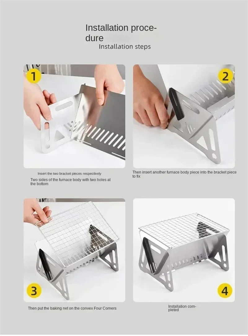 Portable Folding Barbecue Grill Heating Stoves Multifunction Camping BBQ Grill Rack Net Firewood Stove Stainless steel BBQ Grill