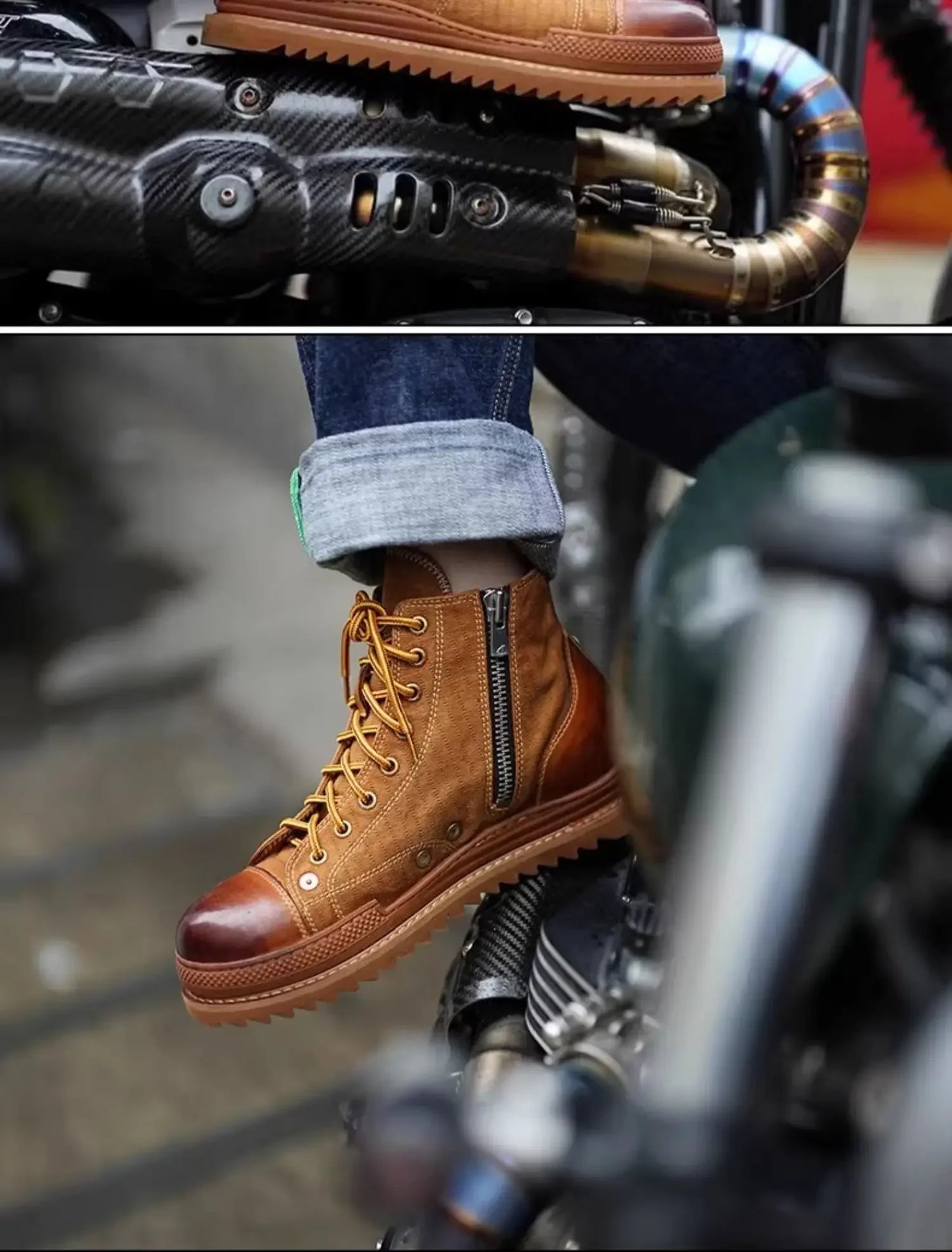 Retro Uglybros Motorcycle Boots Cowhide Canvas Shoes Ankle Protect Motorbike Zapatone British Style Botas For Harley For TRIUMPH