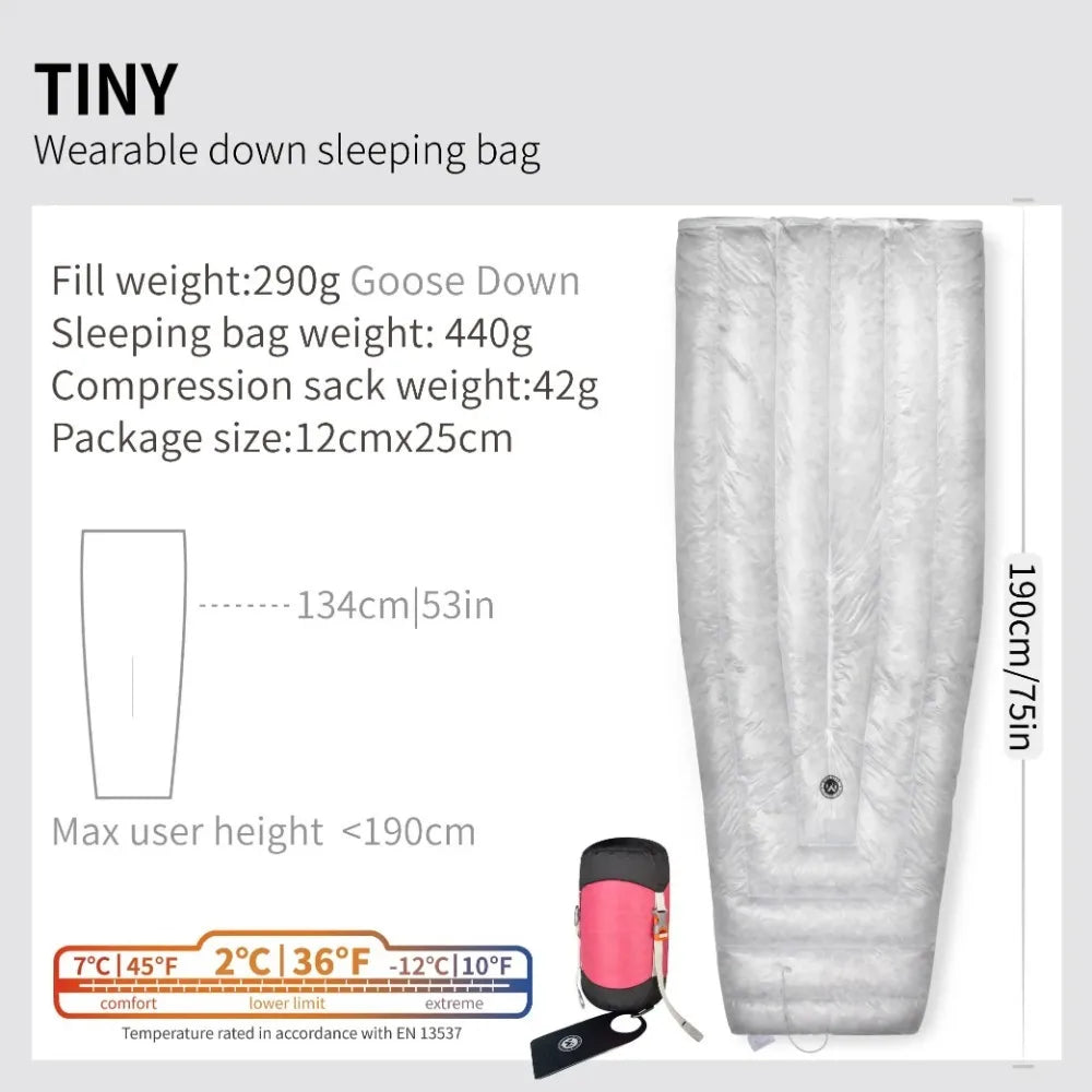 AEGISMAX Wind Hard Tiny Goose Down Sleeping Bag, Ultralight Wearable Quilt for Outdoor Camping, Hiking, Backpacking, Gray,800FP