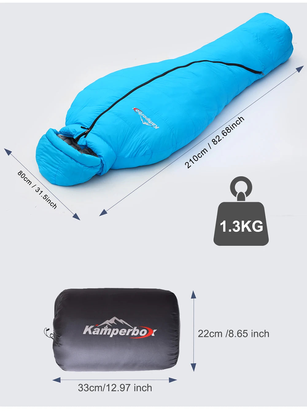 Premium Down and Synthetic Hybrid Sleeping Bag Camping  Lightweight Sleeping Bag High Neck Design Sleeping Bag 0°C to -5°C ，1.3
