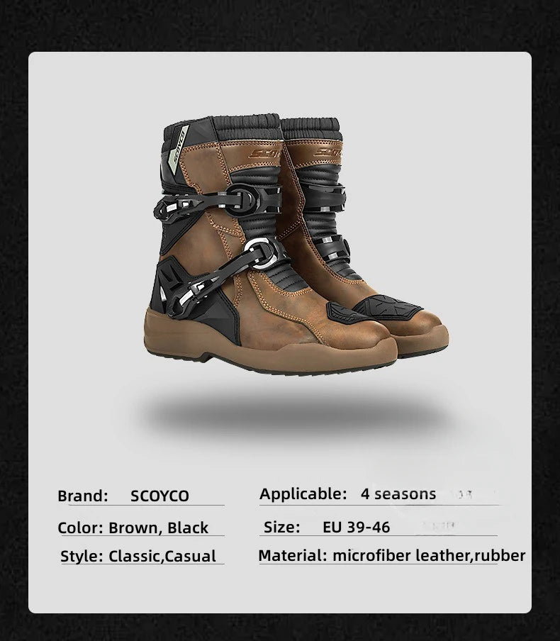 Scoyco Enduro Motorcycle Boots Waterproof Motorcyclist Botas Brown Leather Motocross Boots Off Road Racing Black For Men Knight