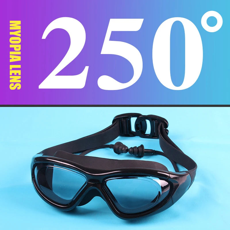 Adult Optical HD Swimming Goggles Anti-fog UV Protection Waterproof Silicone -2 To -9 Myopia Swim Eyewear Glasses with Earplug