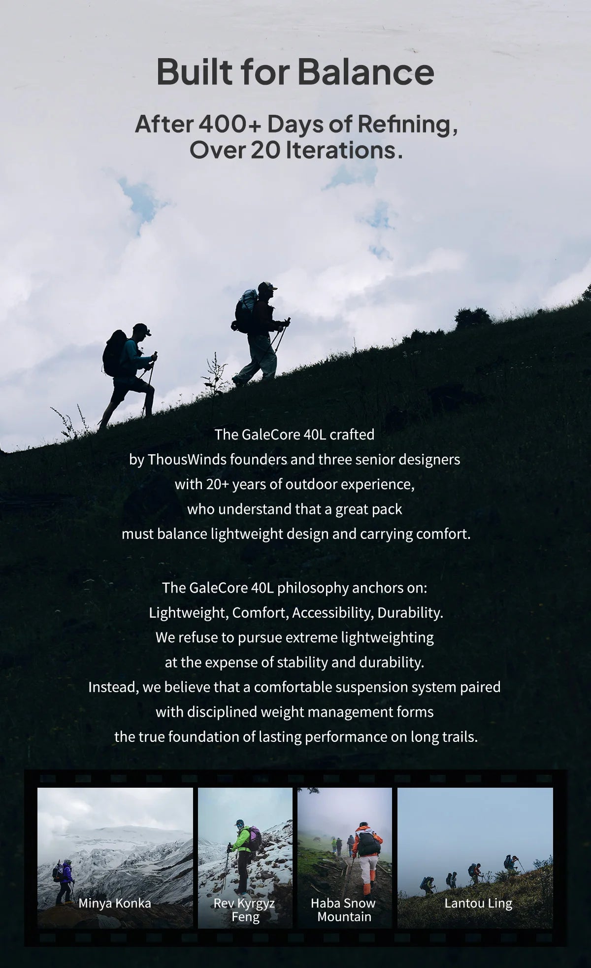 ThousWinds GaleCore 40+10L Lightweight Hiking Backpack Dyneema Trekking Pack Waterproof Bagpack