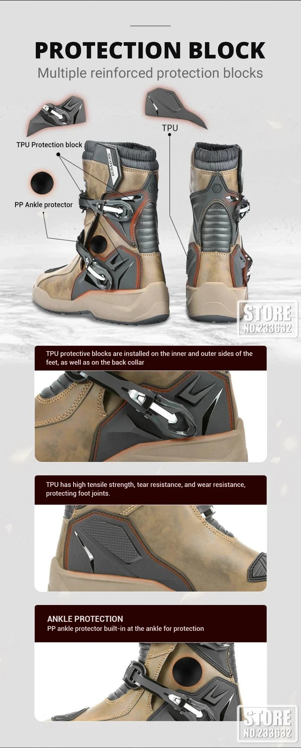 SCOYCO Motorcycle Riding Boots Motorcycle Tour Boots Waterporoof Rally Shoes Four Seasons Men Ankle TPU Protections EU 39-46