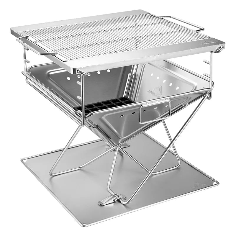 CAMPINGMOON Outdoor Woodland Backyard Garden Maximum Size  Folding Stove Stainless Steel Charcoal Bbq Grill Fire Pit Roast