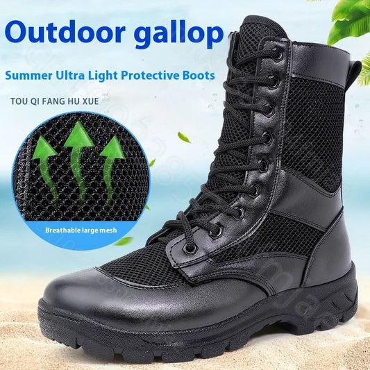 Summer ultra-light combat boots comfortable mesh shoes mountaineering boots men women high-top training boots security shoes