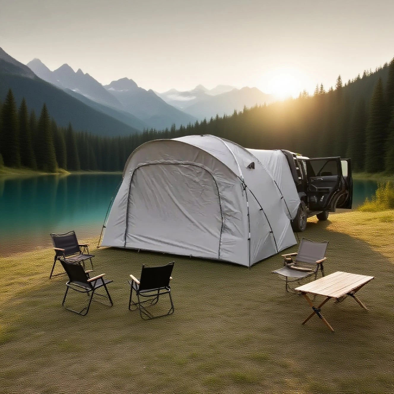 3-4 Person SUV Camping Tent PU4000 Waterproof with Mesh Bug Door, Cross-Ventilated Quick-Pitch Design, Built-In Floor