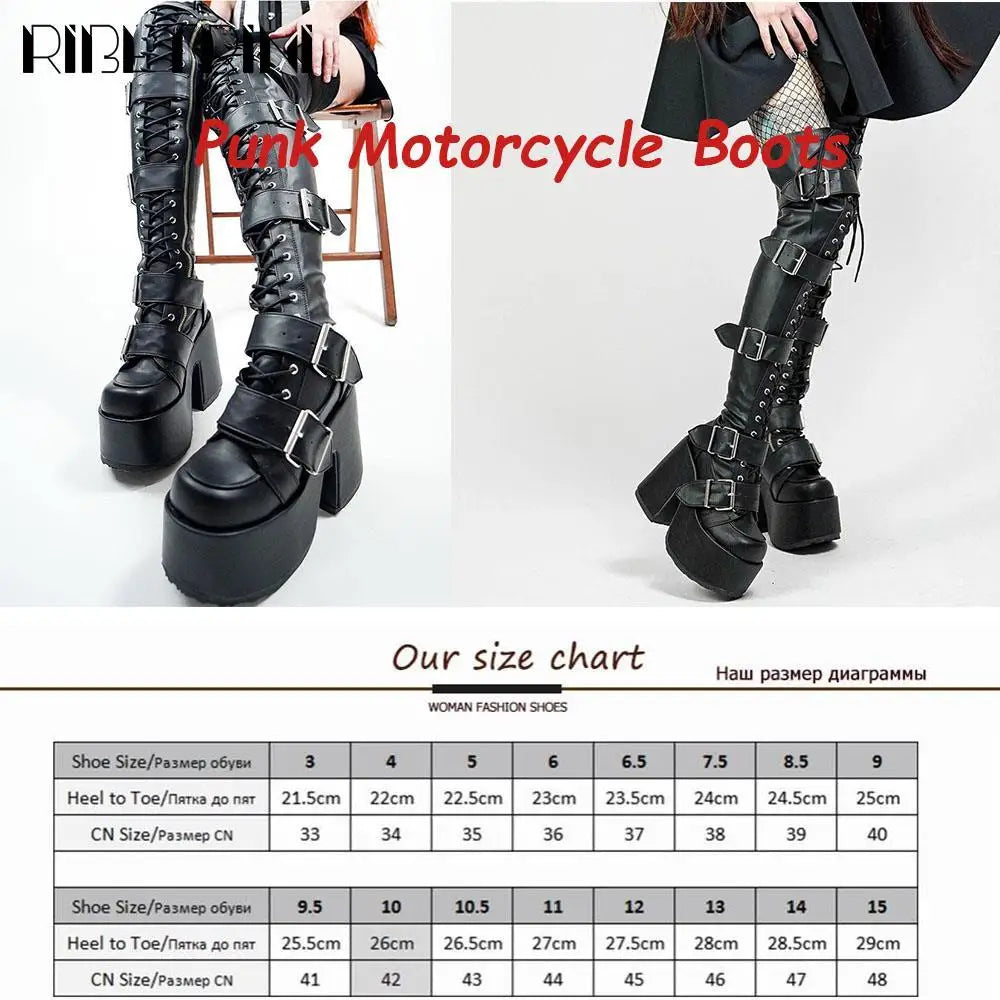 Punk Goth Women Motorcycle Boots Block High Heels Platform Shoes  Woman 2024 New Brand Luxury Fashion Design Cool Street Boots