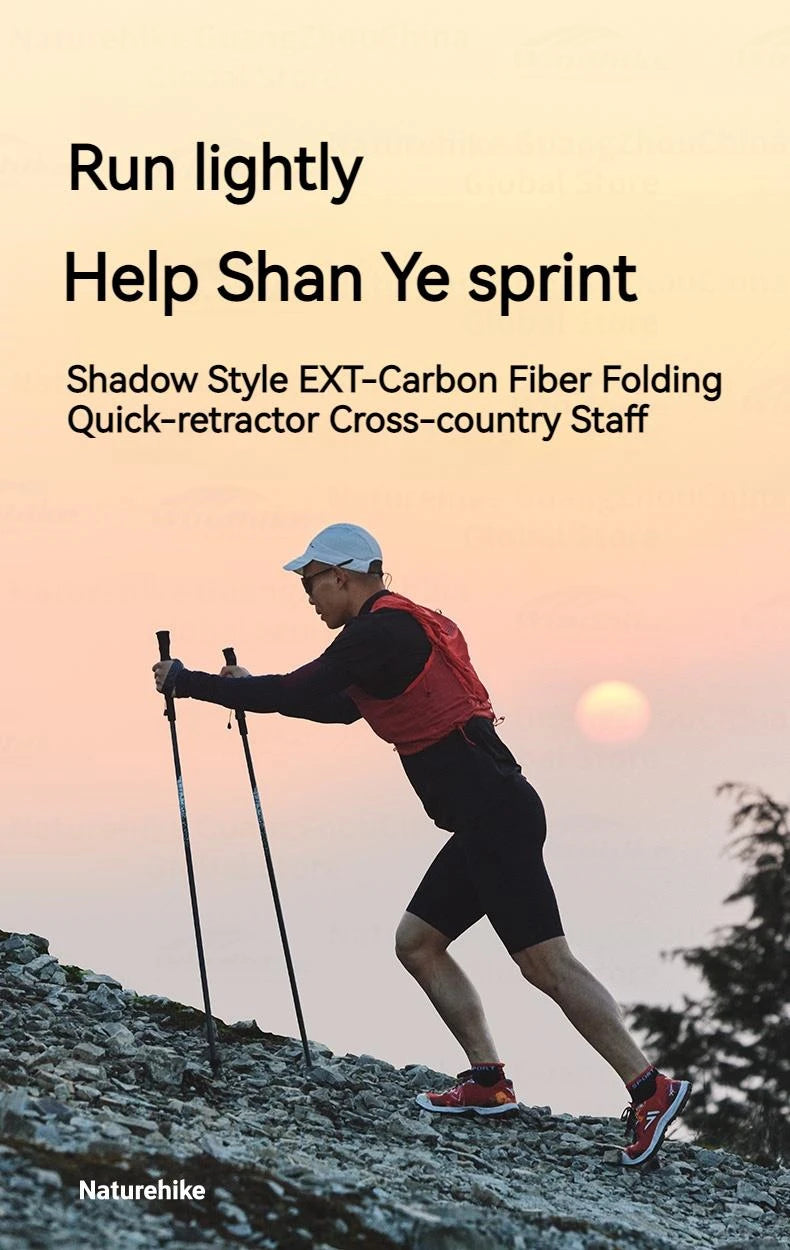 Naturehike 3K Carbon Fiber Collapsible Telescopic Sticks Trekking Pole Folding Portable Walking Stick Staff for Hiking Climbing
