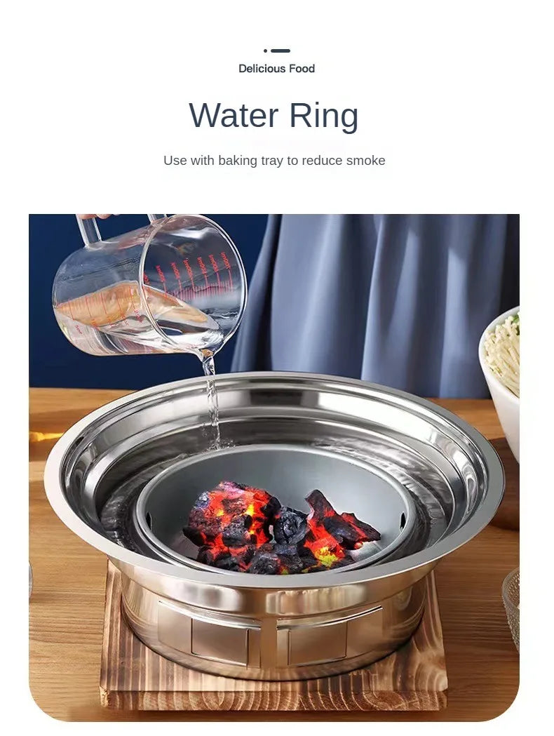 Stainless Steel Korean Barbecue Grill Round Household Commercial Camping Party Charcoal Grill Portable Charcoal Barbecue Grill