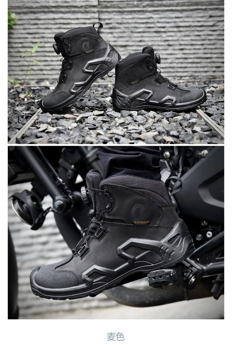 Retro Motorcycle Boots for Men – Waterproof Anti-Slip Riding Shoes for Four Seasons, Universal Fit Off-Road Motobike Sneakers