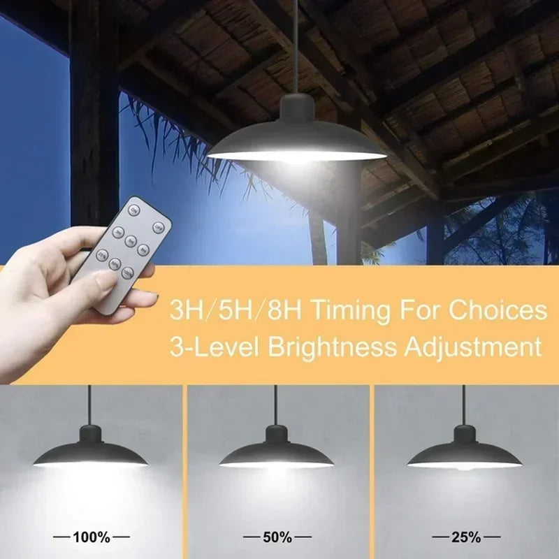 Solar Pendant Light Outdoor Waterproof LED Lamp Double-head Chandelier Decorations with Remote Control for Indoor Shed Barn Room