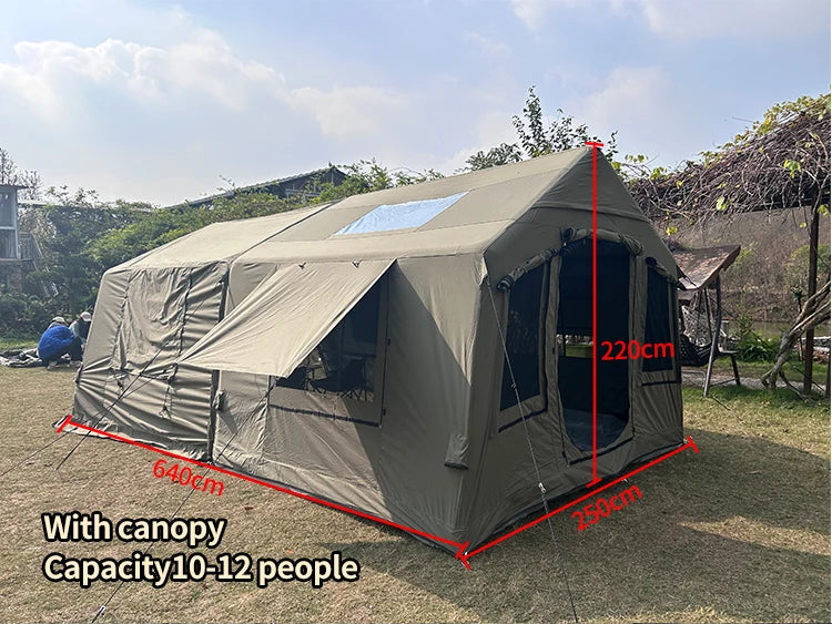 Manufacturer Waterproof Air Tent Outdoor 210g polyester-cotton Glamping Inflatable winter camping Tent 10-12 people frame tent