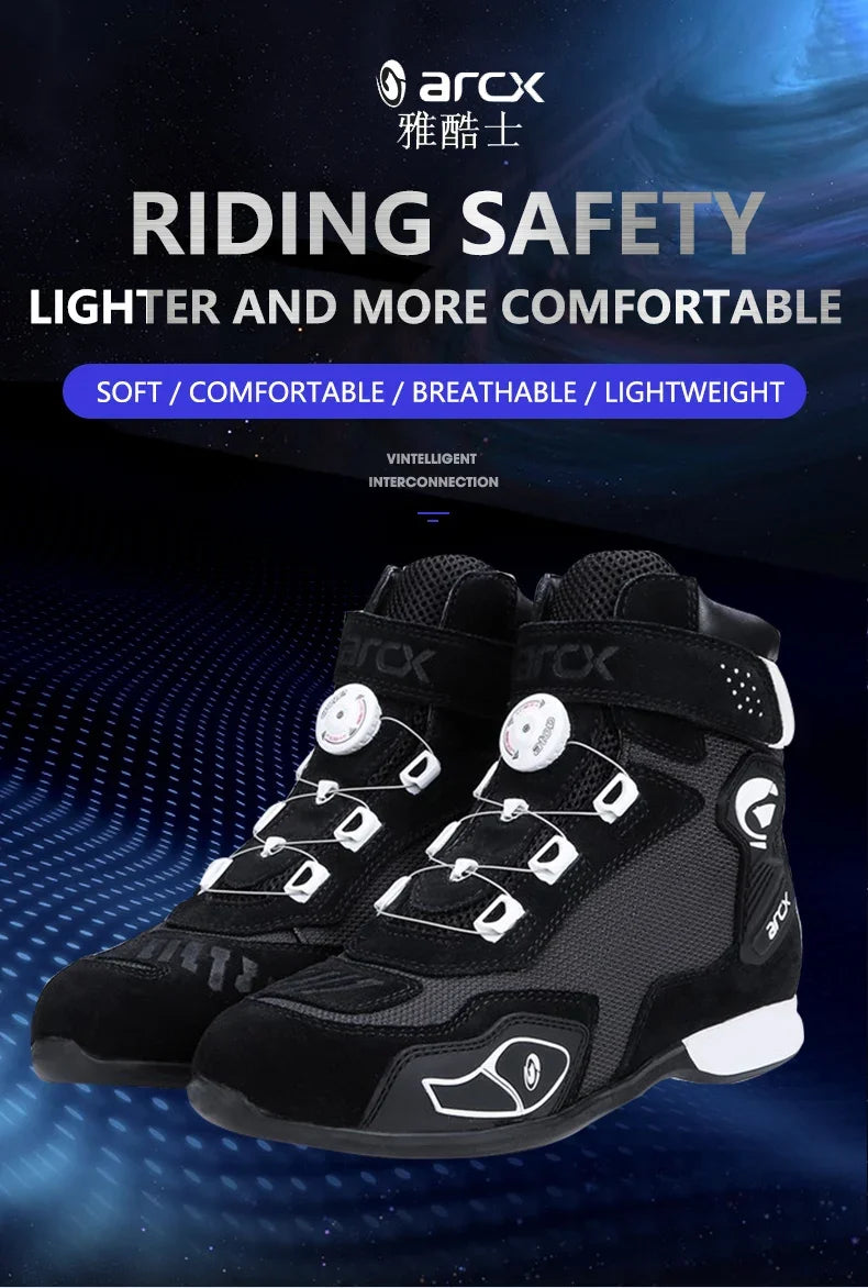 ARCX Black Motorcycle Protective Boots Men's Shoes Summer Breathable Knob Adjustment Design Anti-fall Durable Riding Equipment