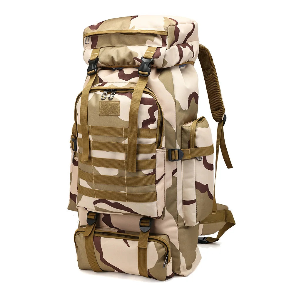 80L Waterproof Molle Camo Tactical Backpack Military Army Hiking Camping Backpack Travel Rucksack Outdoor Sports Climbing Bag