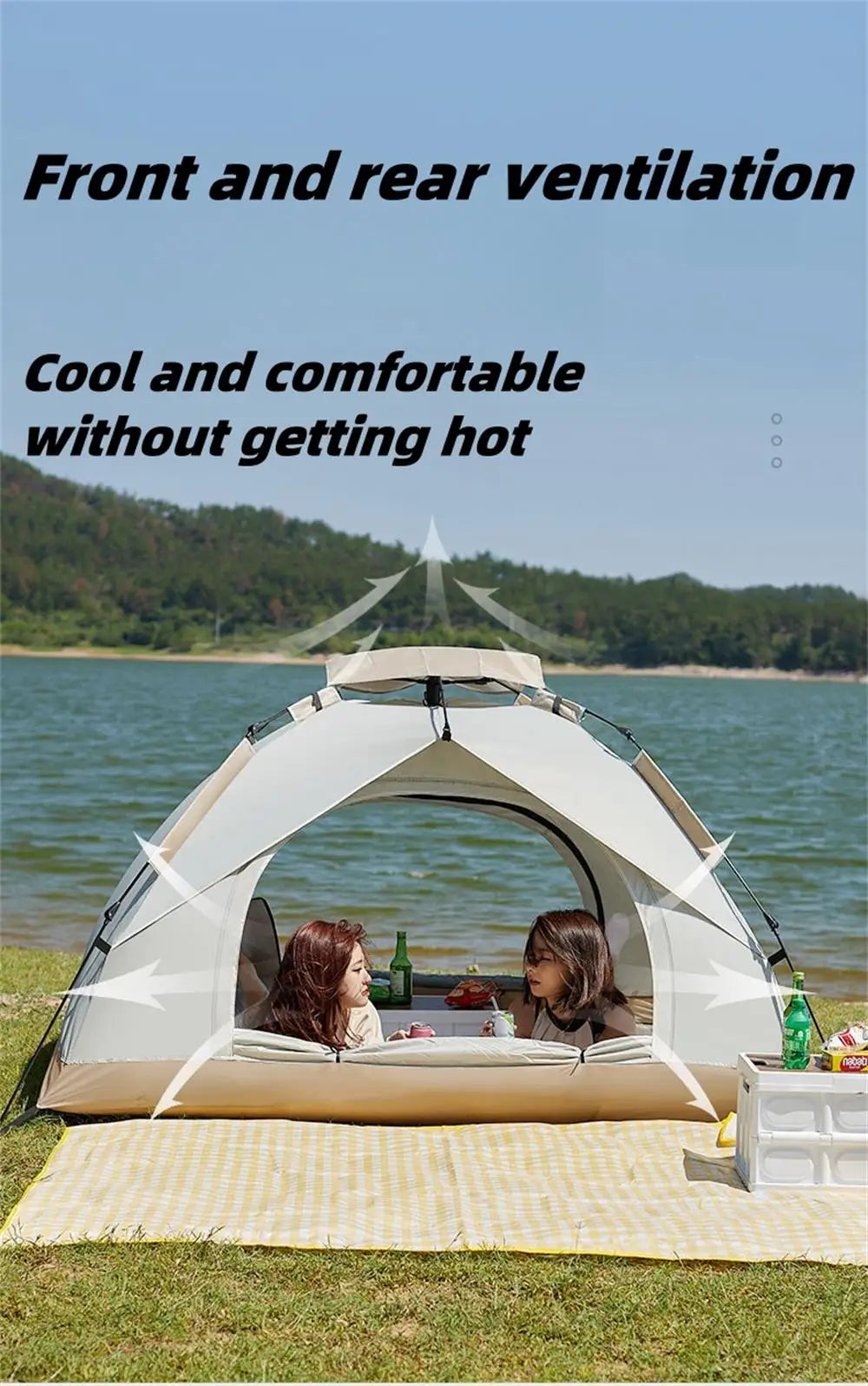 Camping Waterproof Tent 2-3 People One-touch Camping Tent Outdoor Ultralight Portable Sun Shelter Beach Tent for Outdoor Fishing