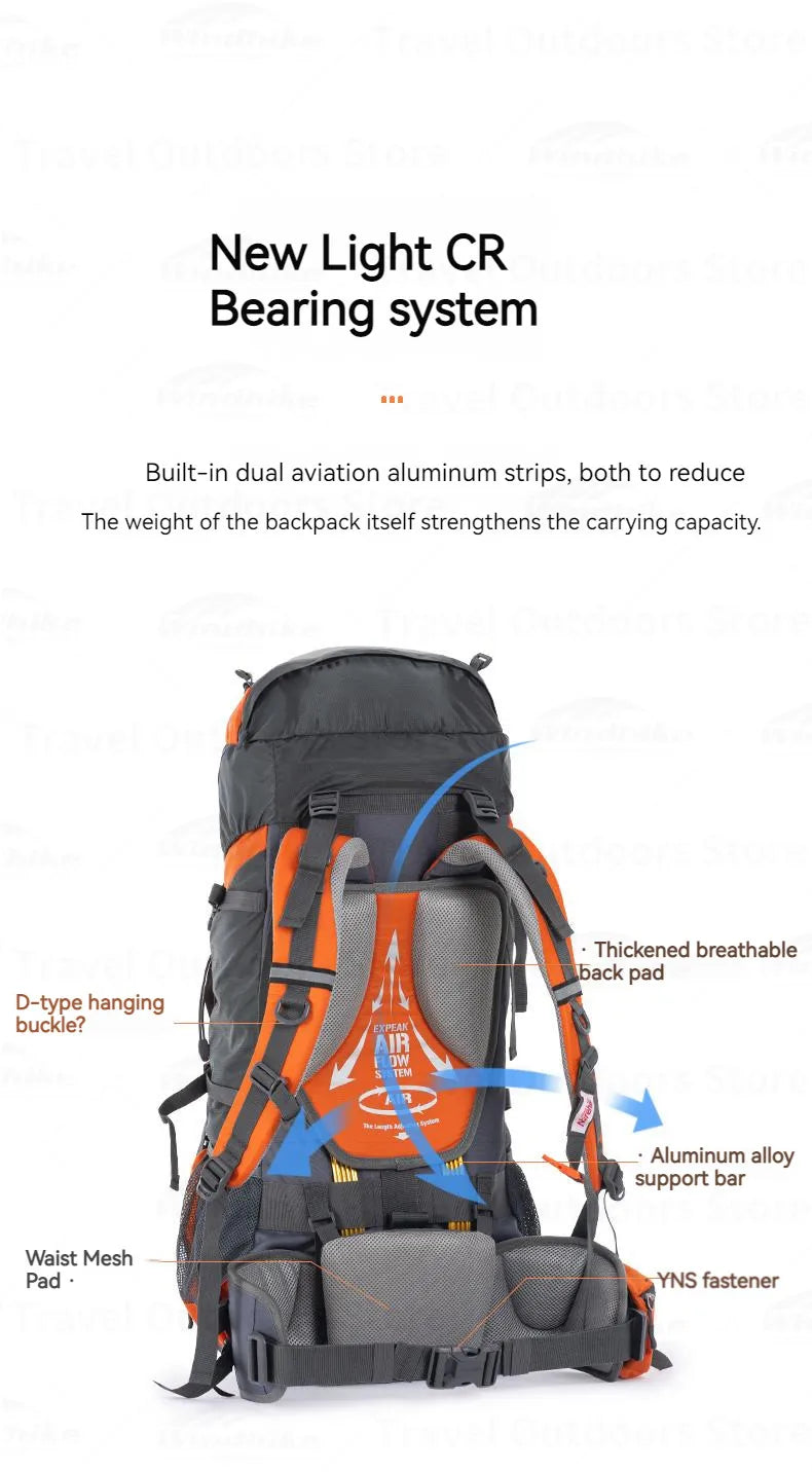 Naturehike 70L+5L Hiking Backpack Waterproof Outdoor Mountaineering Bag Knapsack Softback Big Capacity Rucksack With Rain Cover